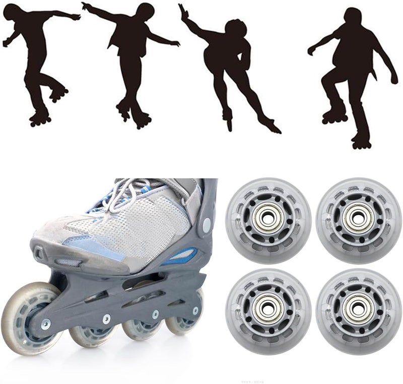 QYIMLI عجلات التزلج على الجليد 64 مم، عجلات بديلة شفافة مع محامل للتزلج، كراسي المكتب، الأمتعة (4 عبوات) - Image 5